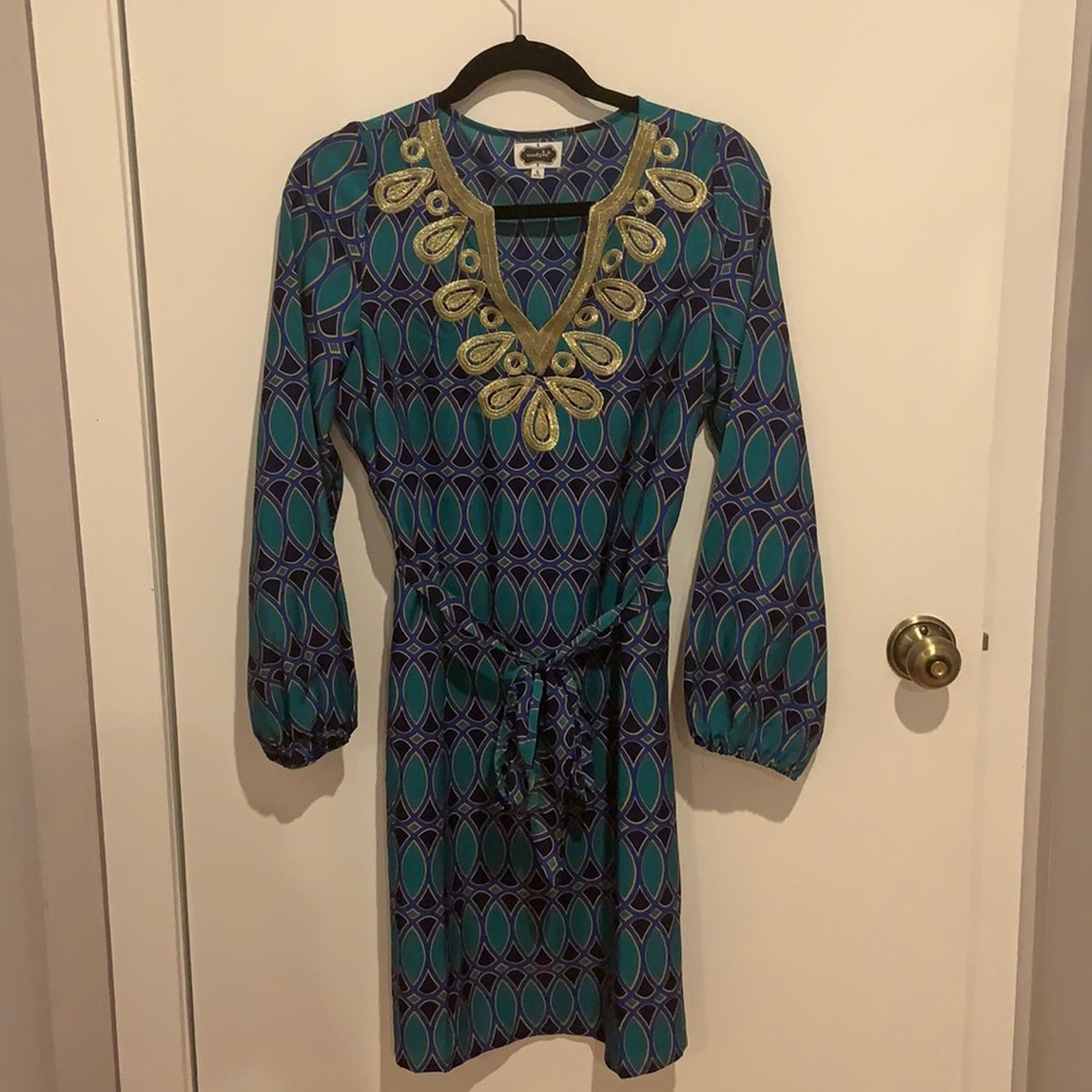 Mud Pie Gold Green and black tunic dress size S